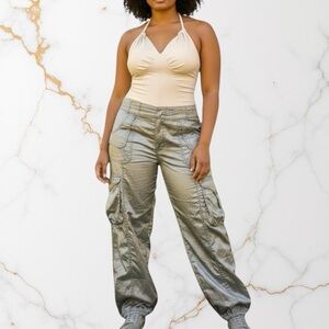 Apple Bottoms Vintage Y2K Beige and Metallic Khaki Green Jumpsuit